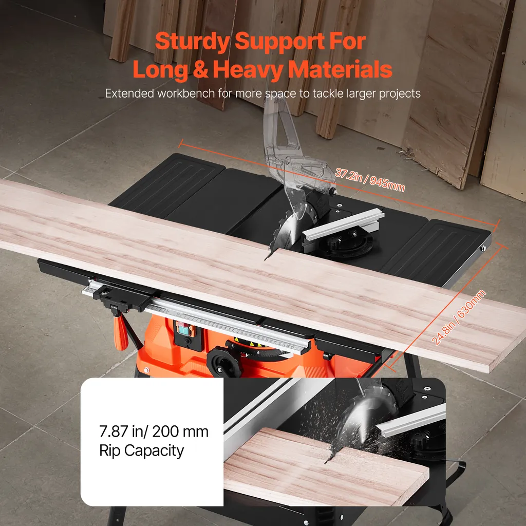 Coupe Précise de 200 mm : Scie Circulaire de Table VEVOR avec Support - 3