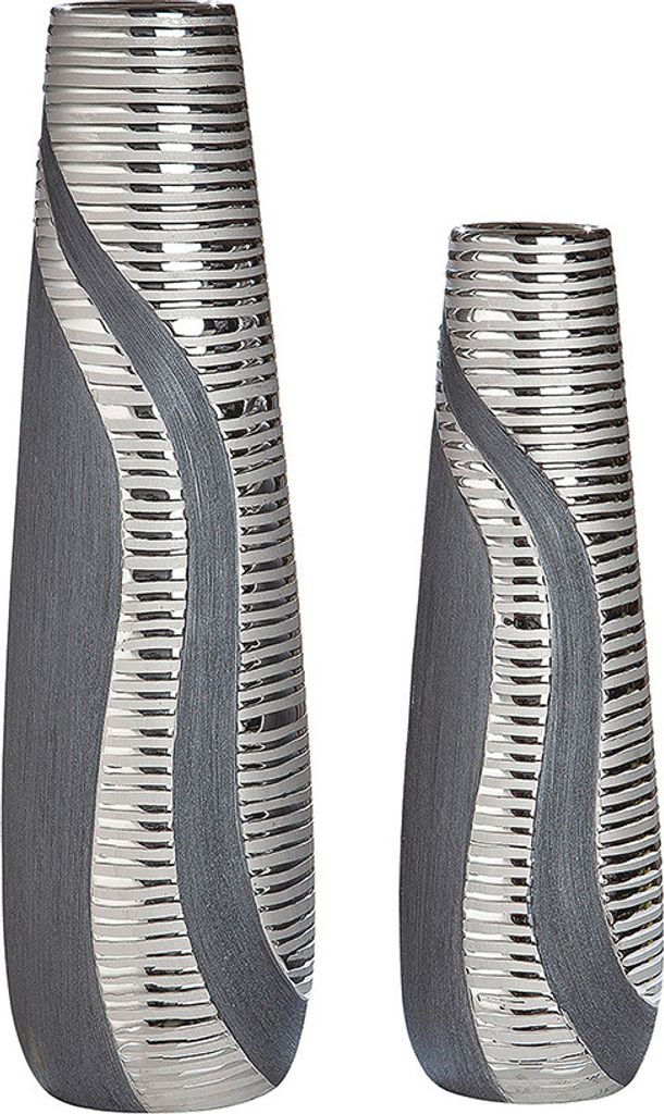 Gilde Keramik Kegelvase "Sevilla" VE 2 (BxHxL) 12 cm x 39 cm x 12 cm anthrazit/silber Sie kaufen hier immer ein Set von 2 gleichen Artikeln.