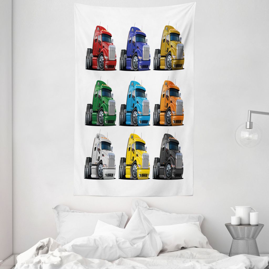 ABAKUHAUS LKW Wandteppich und Tagesdecke, Bunte Transport aus Weiches Mikrofaser Stoff Waschbar ohne Verblassen Digitaldruck, 140 x 230 cm, Mehrfarbig