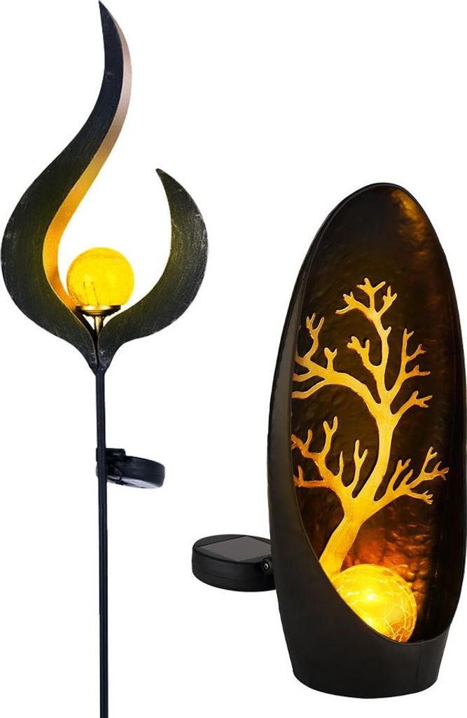 2er Set LED Solarleuchten, Baum, Flamme, Erdspieß Produktbild 