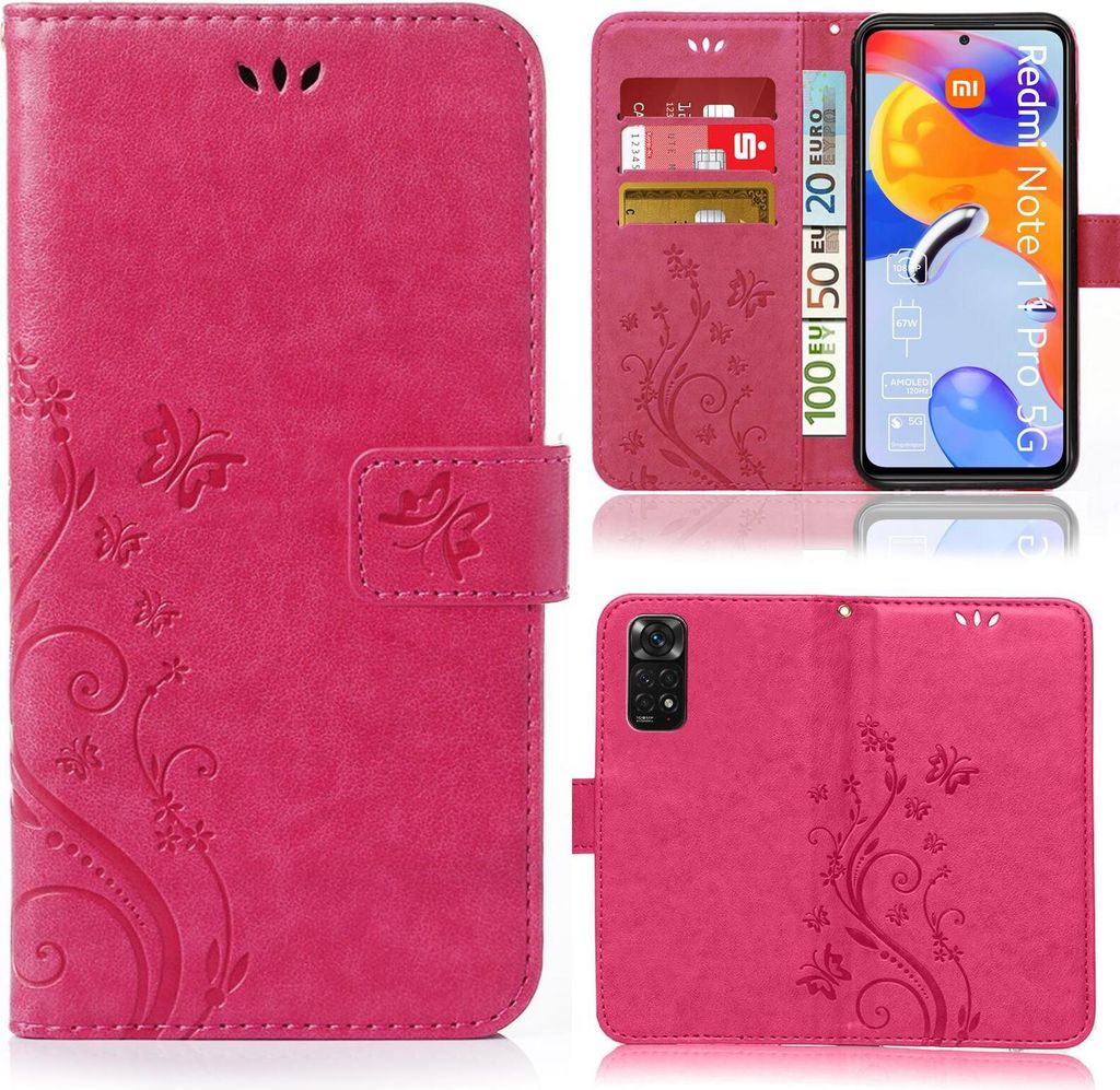 Handy Tasche für Xiaomi Redmi Note 11 Pro / 11 Pro 5G Schutz Hülle Handyhülle mit Blumenmuster Klapp Hülle mit Standfunktion und Kartenfächer...