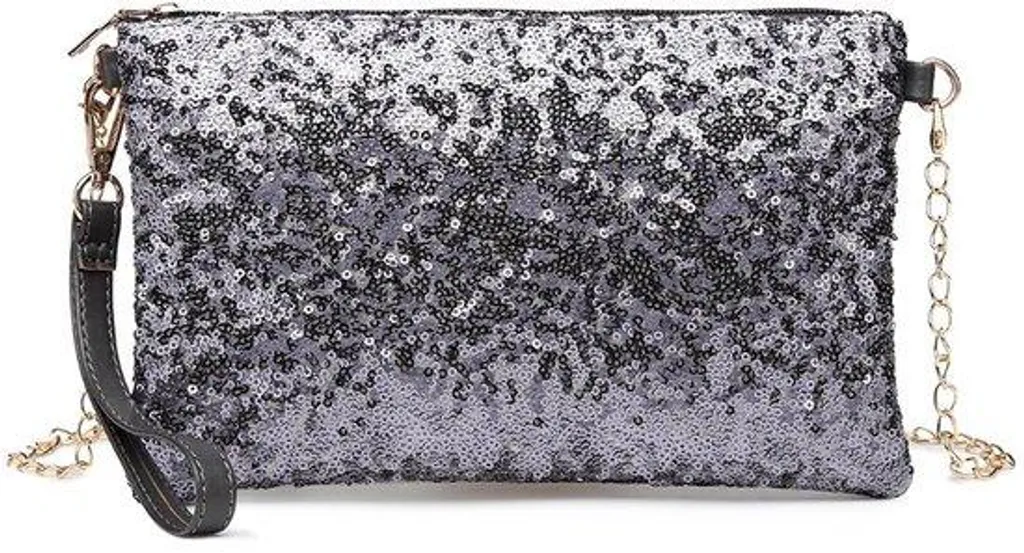 Pochette à paillettes brillantes et chaîne dorée amovible - Format compact