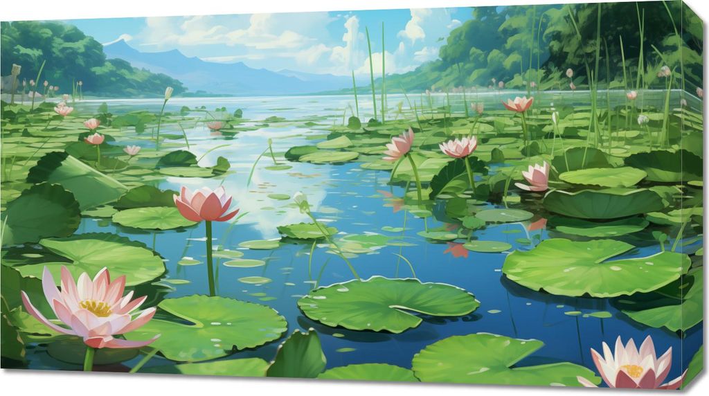 Bild 90x50cm Idylle Teich mit Lilien
