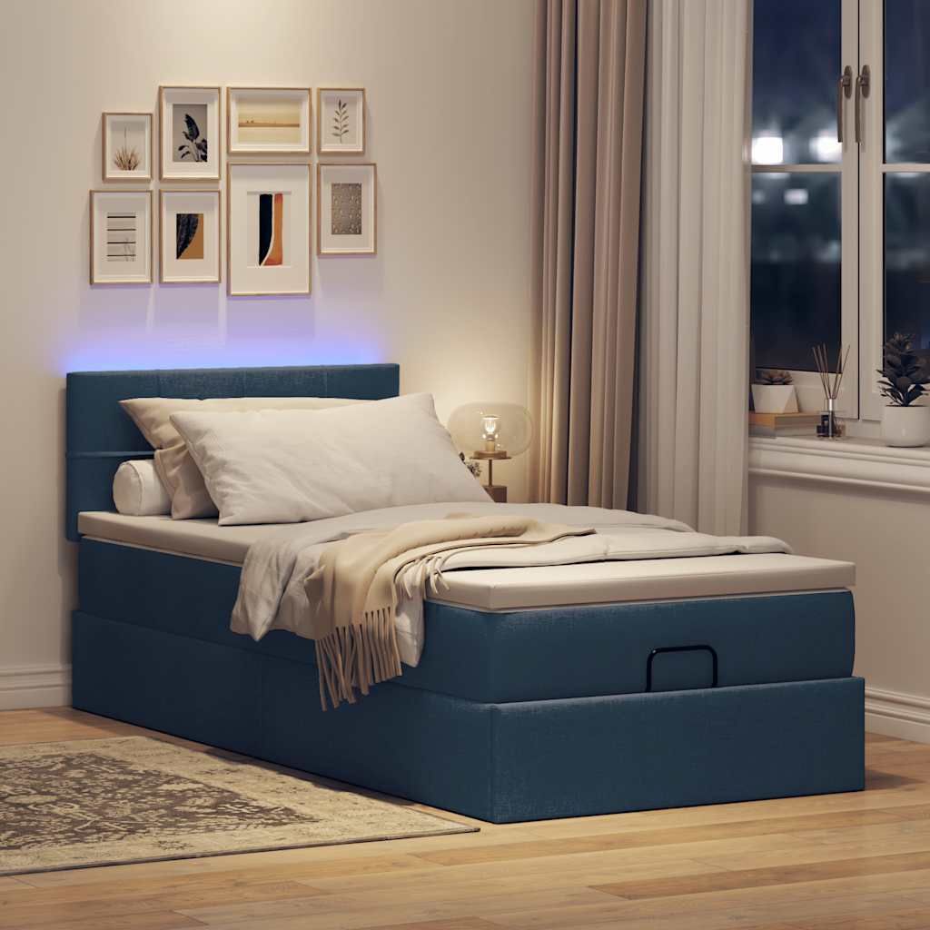 "Black Friday" Ottoman-Bett mit Matratze & LEDs Blau 90x190 cm Stoff - Klassische Betten CC345
