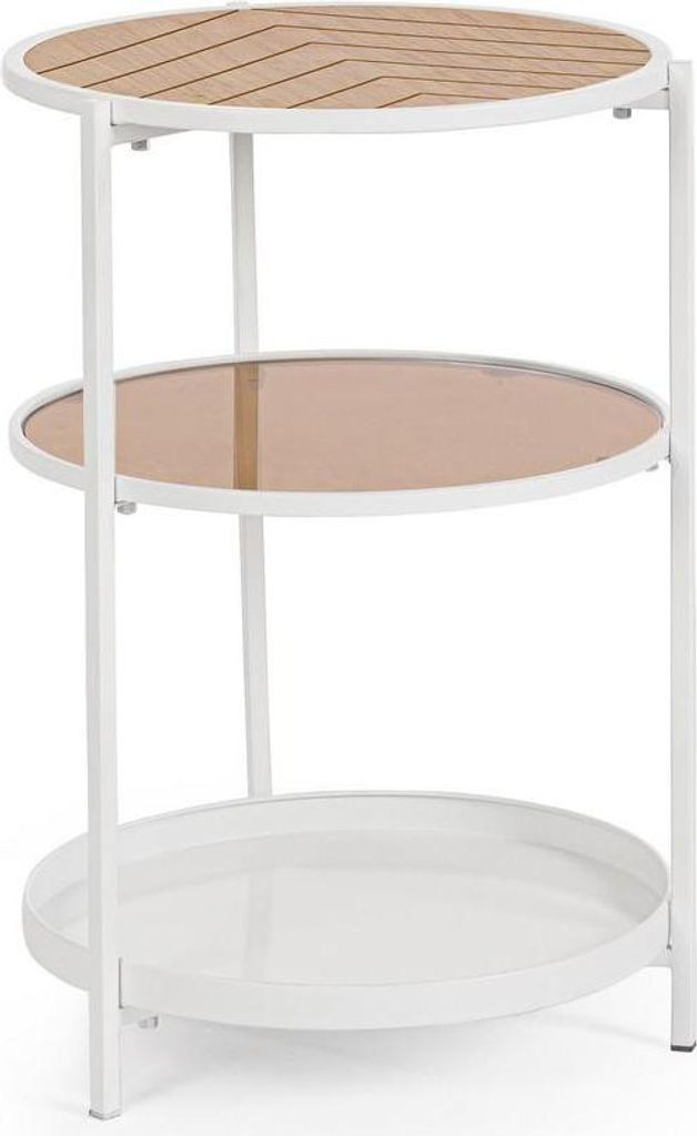 Beistelltisch Haldor 40 x 40 x 60,5 cm MDF Stahl Glas Weiß Braun