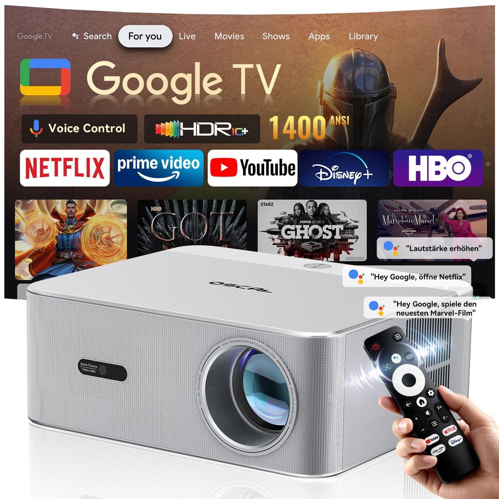 OSCAL PV800 PRO Beamer, 1400 ANSI Lumen, 4K Unterstützung, Produktbild 