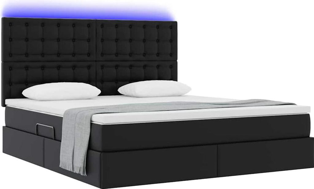vidaXL Bett mit Stauraum und LED Schwarz 180 x 200 cm Kunstleder