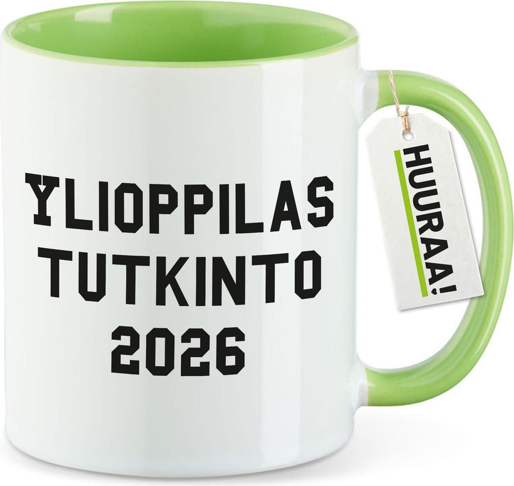 Huuraa Kaffeetasse Ylioppilastutkinto 2026 Abschluss Finnland 330ml Grün Keramik Kaffeebecher Geschenkidee