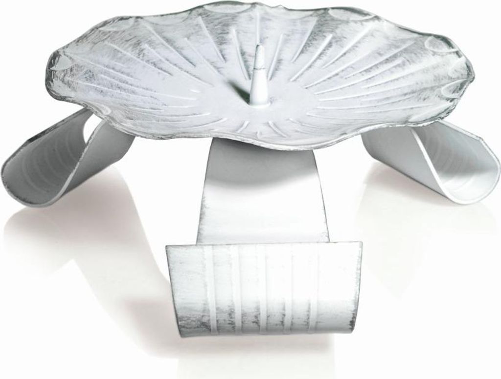 INNA-Glas Metall Kerzenständer Raquel mit Dorn, für Kerzen Ø7-8 cm, weiß-Silber, Ø12 cm - Kerzen Halter