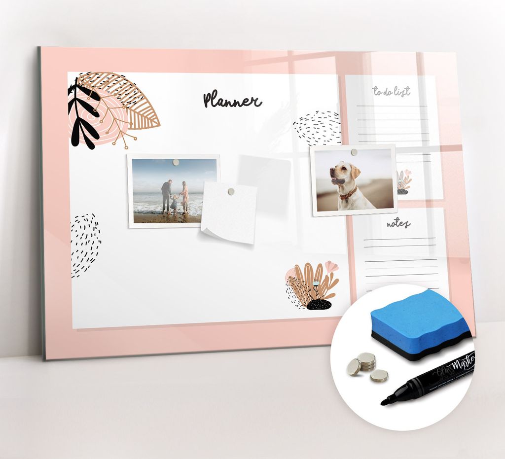 Magnetpinnwand Memoboard - Zubehörsatz - Schwarzer Marker + Schwamm + Magnete - 60 x 40 cm - Planer-Notizbuch