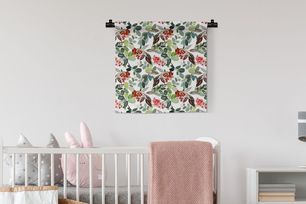 MuchoWow Wandteppich Wandbehang Aquarell - Pflanzen - Rot 60x60 cm Tapisserie Dekoration Wandtuch - Dekorationen - Wand Decke