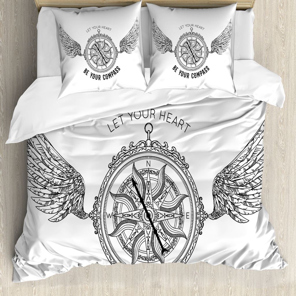 ABAKUHAUS Vintage Nautical Tattoo Bettbezug Set für Einzelbetten, Antique Compass, Milbensicher Allergiker geeignet mit Kissenbezug, 155 cm x 220 ...