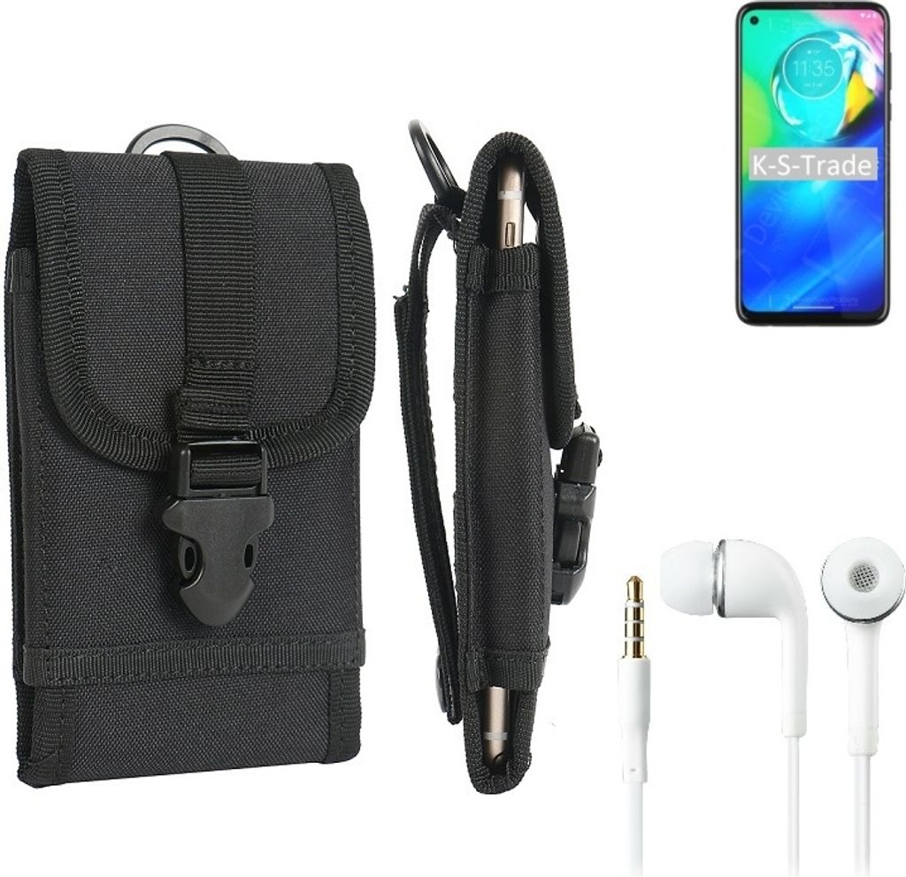 K-S-Trade Holster Schutz Hülle kompatibel mit Motorola Moto G Power Gürteltasche Handy Hülle Tasche outdoor Seitentasche schwarz 1x + Kopfhörer
