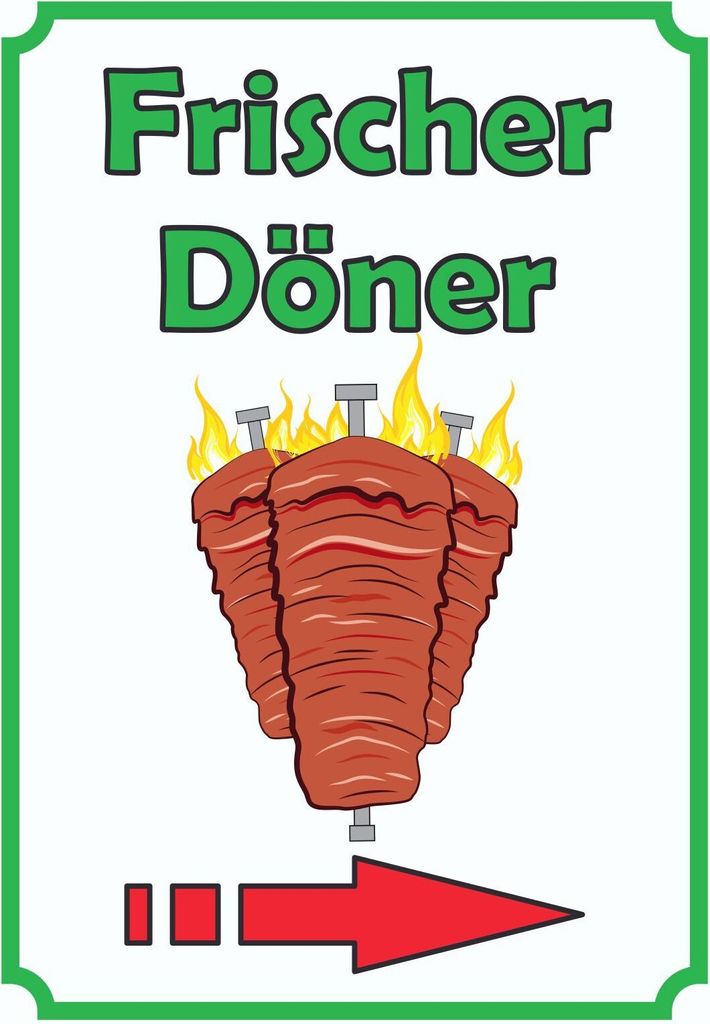 Frischer Döner Schild Hochkant mit Pfeil rechts A0 Rückseite selbstklebend