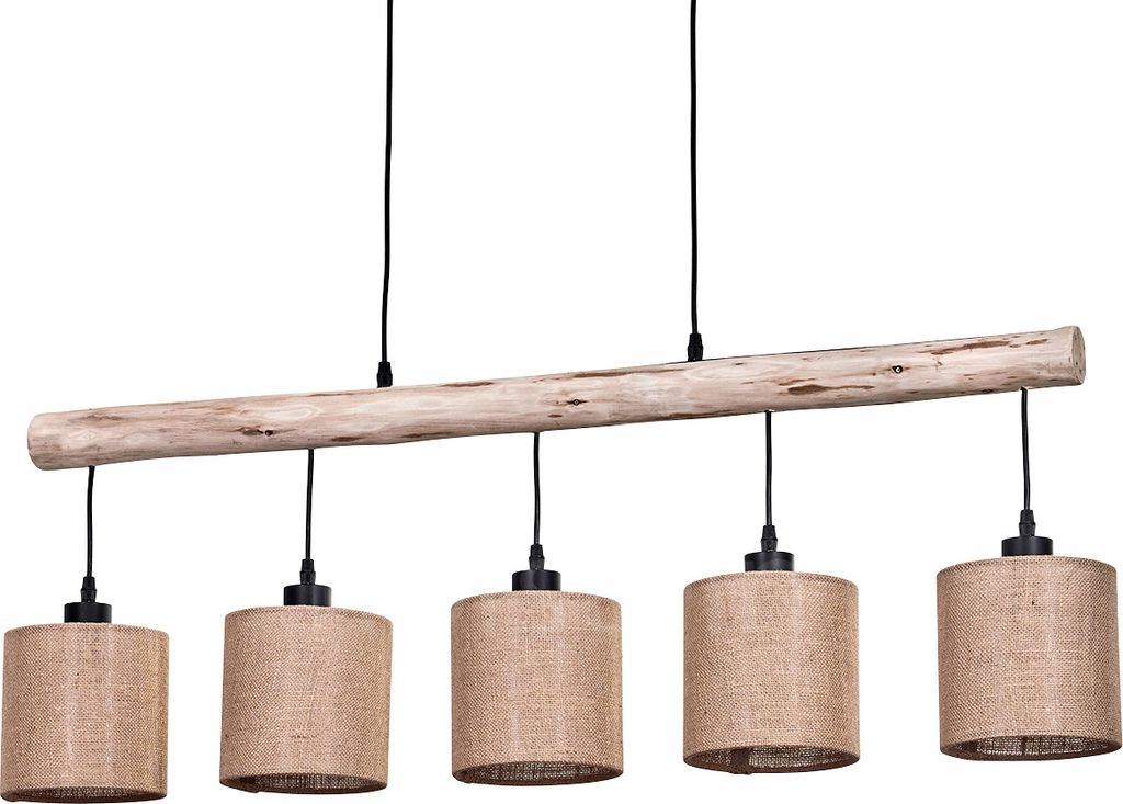 Tubione moderne Hängelampe aus Holz/Metall/Leinen in Natur/Schwarz/Beige