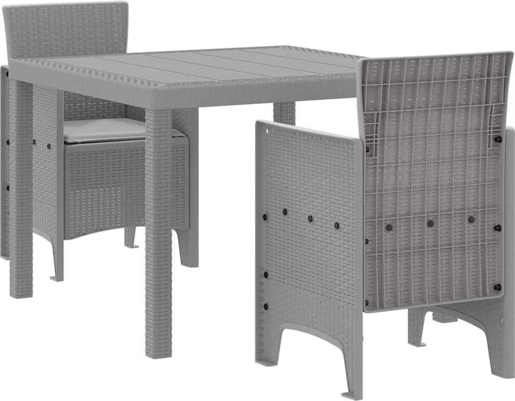 vidaXL Set da pranzo da giardino 3 pezzi Grigio chiaro Polt Rattan
