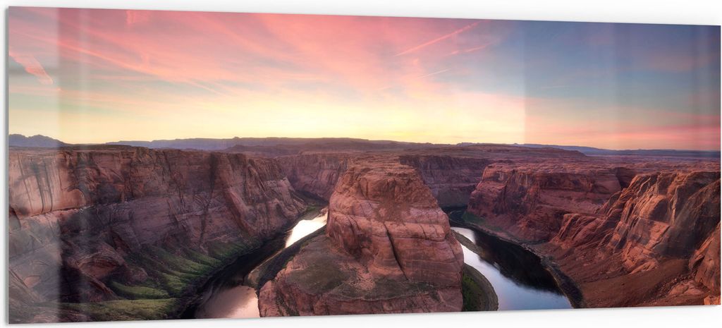 DEQORI Küchenrückwand Glas 125x50 cm 'Horseshoe Bend am Abend' Spritzschutz Bad Rückwand