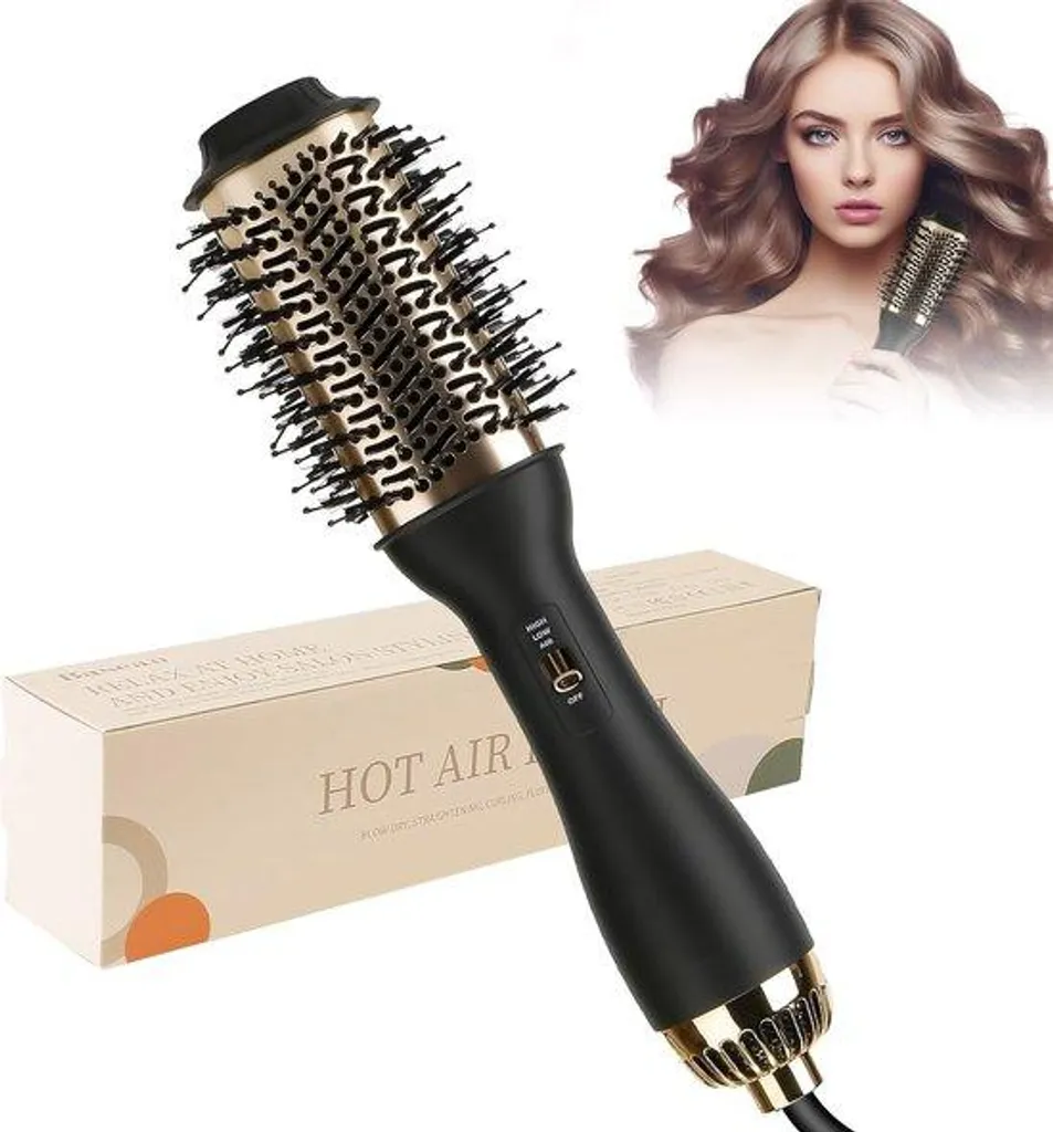Brosse pour séchage des cheveux anti-frisottis à tête multifonction