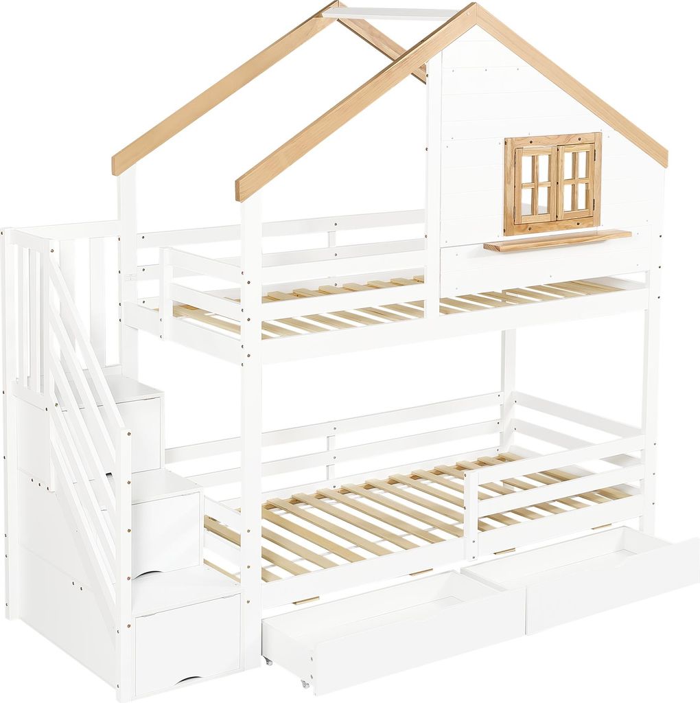 Flieks Etagenbett 90x200cm mit 2 Schubladen, Kinderbett Produktbild 