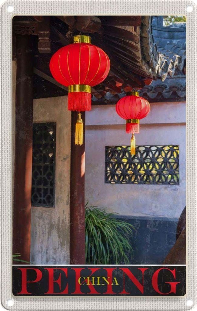vianmo Blechschild 30x20 cm Pekimg China Kultur rote Laterne Bildmotiv Reisemotiv Abenteuer Reisen Urlaub