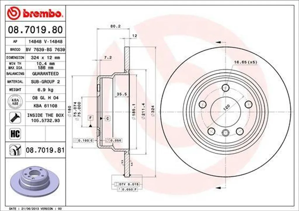 Disque de frein Brembo 08.7019.81 : fini les vibrations sur BMW X5 E53