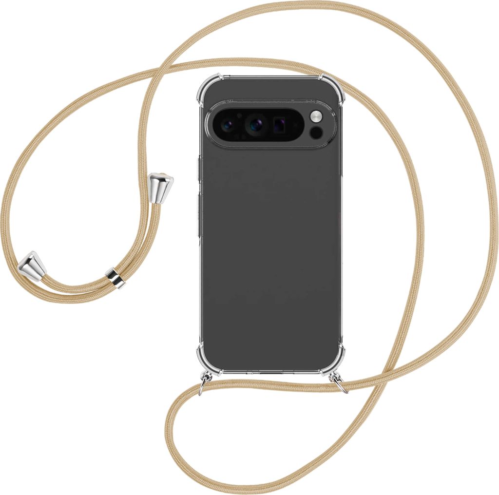 Handykette Backcover-Schutzhülle mit Band (Metall silberfarben) für Google Pixel 9 Pro XL (6.8'') - caramel