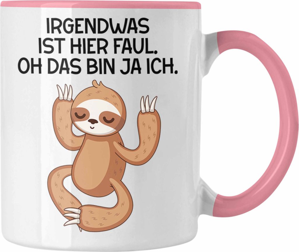 Trendation - Faultier Grafik Tasse Lustiger Spruch Bürotasse mit Spruch Geschenk Kollege Kollegin Faul (Rosa)