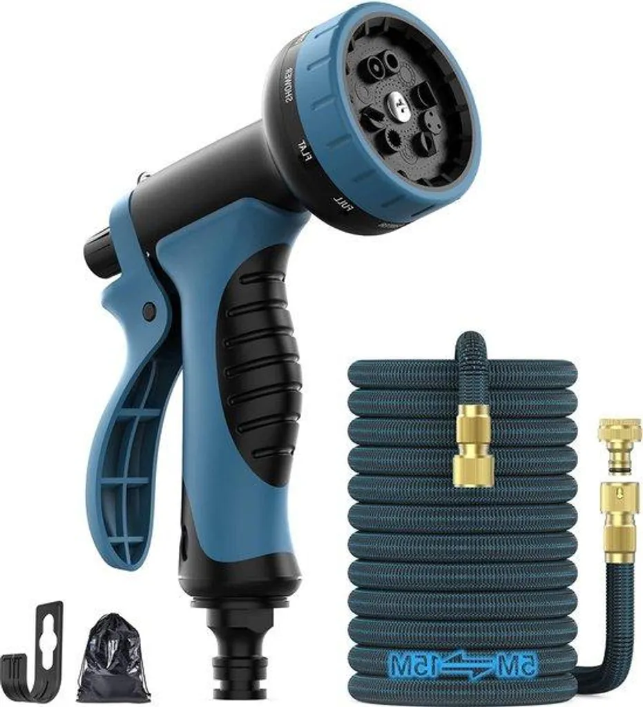 Tuyau d'arrosage flexible 15m extensible avec pistolet multi-jets