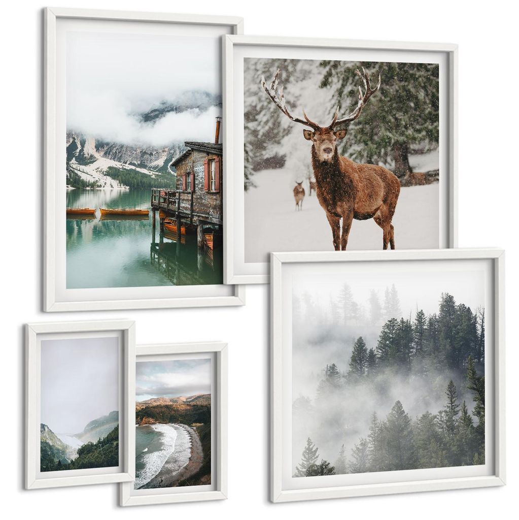 Bilder Set 5-teilig im weißen Rahmen – Wandbilder 5 Stück – gerahmte Poster für Wohnzimmer, Schlafzimmer und Flur – 50x50 cm - 40x60 cm ...