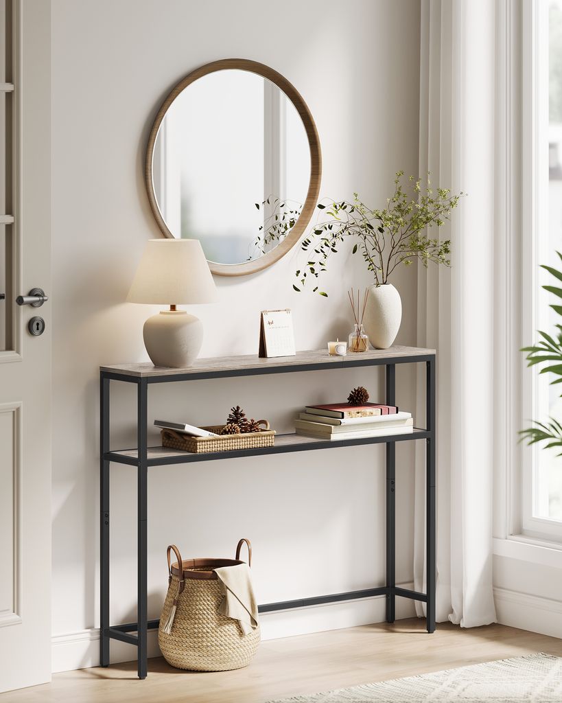 VASAGLE Konsolentisch Mit Ladestation - Schmaler Sofatisch Für Flur & Wohnzimmer