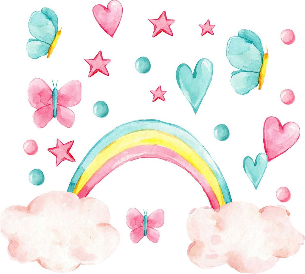 Wandtattoo Regenbogen, rosa Wolken, mit umweltfreundlichen, geruchsneutralen Druckfarben - Wandsticker, Wandaufkleber Kinder 150 x 250 cm