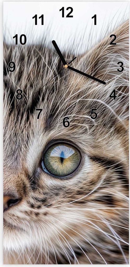 Wanduhr aus Glas mit Motiv Katzenjunges trittin- 30 x 60 cm - inkl. Aufhängesystem