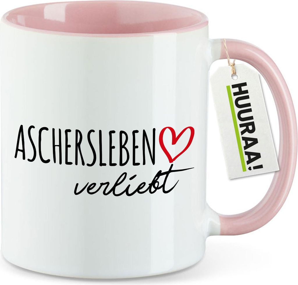Huuraa Kaffeetasse Aschersleben verliebt 330ml Rosa Keramik Kaffeebecher Geschenkidee
