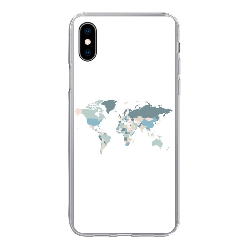 MuchoWow Handyhülle Schutzhülle Hülle für iPhone Xs Weltkarte - Pastell - Länder Silikon Softcase Handy Hülle - Handytasche