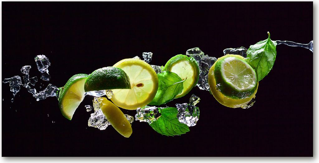 Tulup Glas-Bild -140x70- Wandkunst Dekorative Wand für Küche & Wohnzimmer - Essen & Getränke - Mojito - Grün