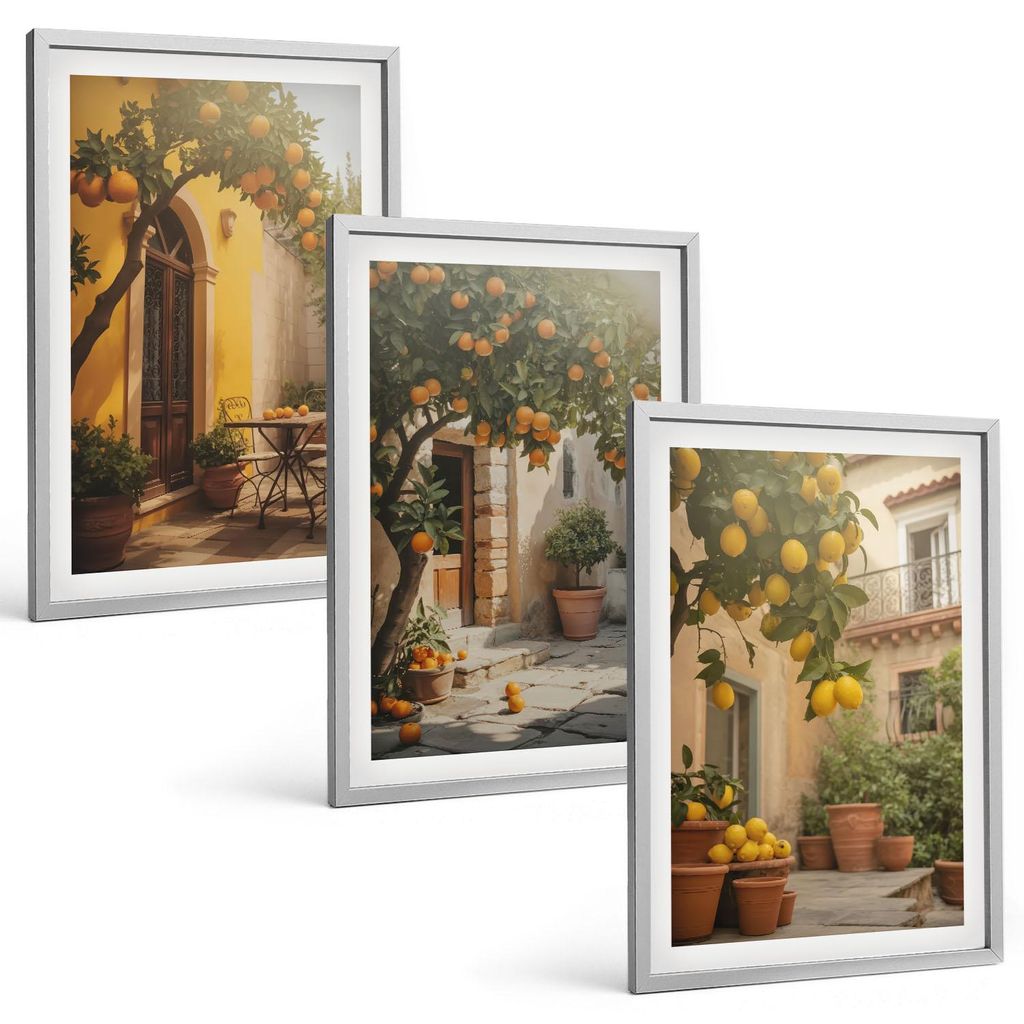 Bilder Set 3-teilig im silbergerahmten Rahmen – Wandbilder 3 Stück – gerahmte Poster für Wohnzimmer, Schlafzimmer und Flur – 40x60 cm – Z...