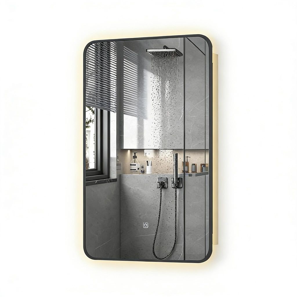 Radelldar Badschrank mit Beleuchtung eingelassen Wandschrank hängend, 51 x 14.2 x 76 cm, Schwarz