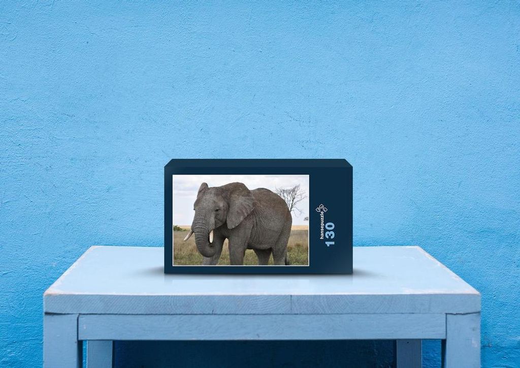 hansepuzzle 83982 - Elefant Puzzle, 130 Teile, Natur, 28,7 x 20,0cm mit hochwertiger Aufbewahrung, Kartonbox und wiederverschließbarem Beutel