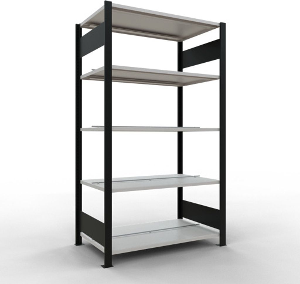 Schulte Büro-Fachbodenregal MULTIplus150 Stecksystem mit Mittelanschlag | Grundregal | Fachlast 150kg | 180x100x60cm | 5 Ebenen | Beidseitig nutzb...