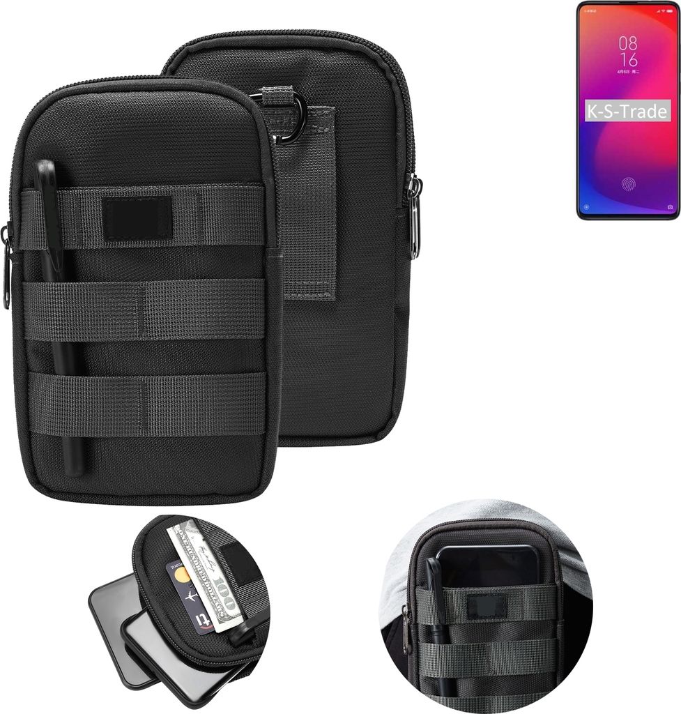 K-S-Trade Holster Gürtel Tasche kompatibel mit Xiaomi Mi 9T Pro Handy Tasche Schutz Hülle dunkel-grau viele Fächer, 1x