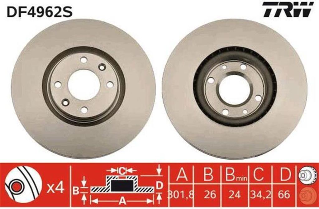TRW Bremsscheiben (2 Stück) Vorderachse DF4962S