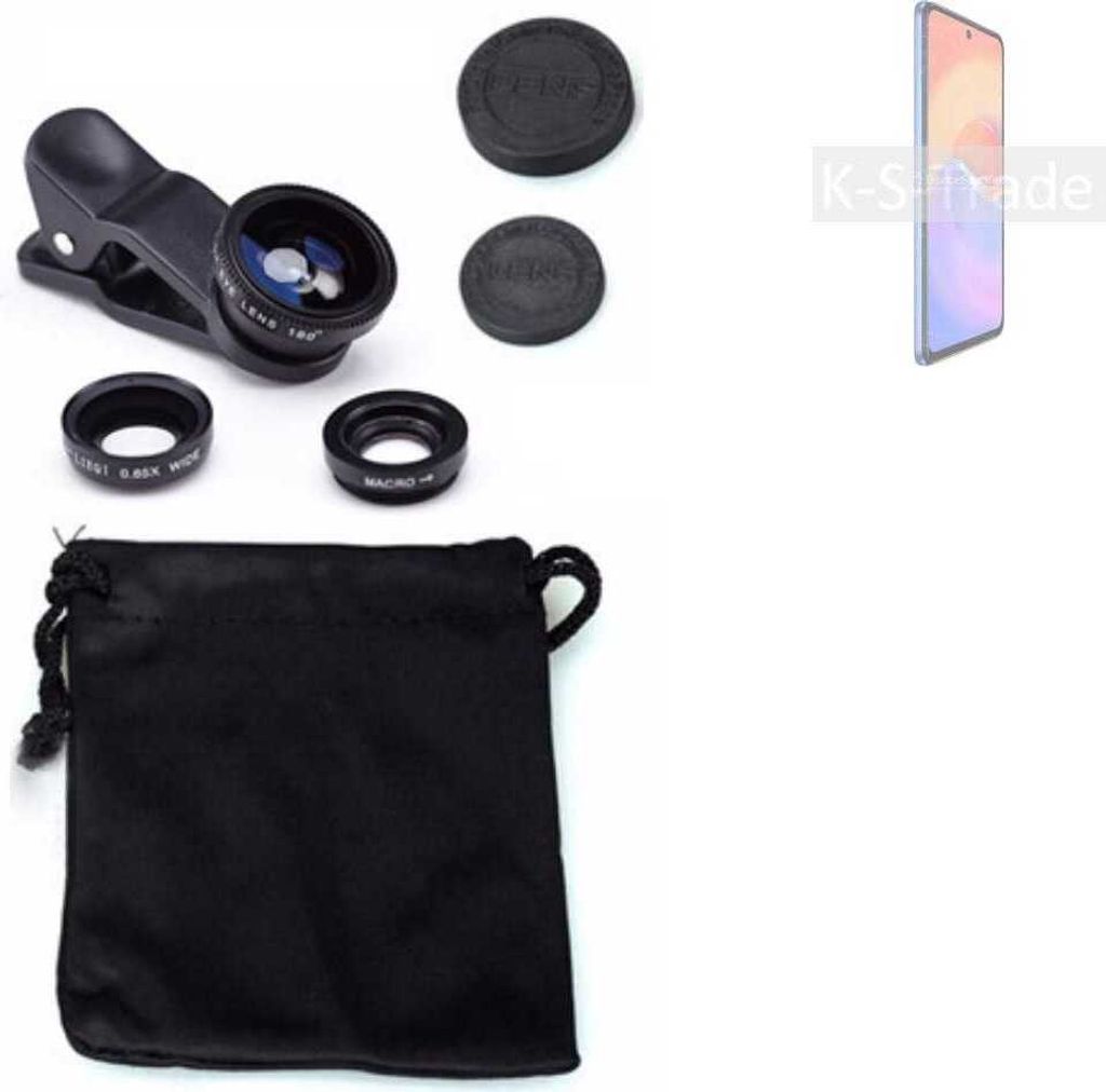 K-S-Trade Smartphone Kamera Linsen Set Kompatibel mit ZTE S30 SE 3in1 Clip-On Kamera Adapter Macro Weitwinkel FishEye Fischauge Objektiv Linse