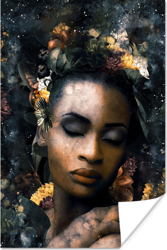 MuchoWow Poster Blumen - Frau - Gold 120x180 cm - Kunstposter