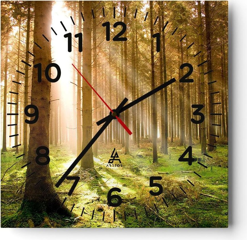 Wanduhr - Quadrat - Glasuhr - Bäume Sonne Natur - 30x30cm - Schleichendes Uhrwerk - Lautlos - zum Aufhängen bereit - Dekoration Modern - Wanddeko...