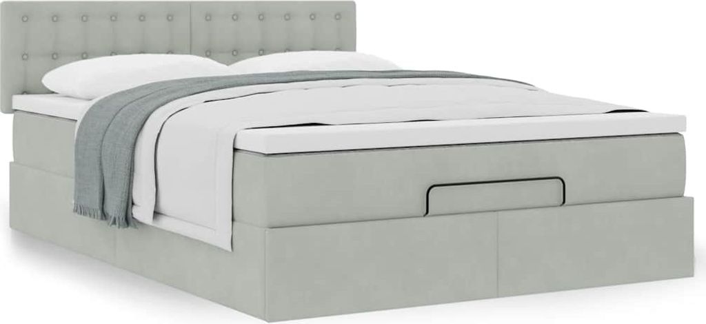 "2026 Promotion" Ottoman-Bett Schlafzimmer - mit Matratze - Hellgrau 140x190 cm - Samt - Polsterbett CC17084