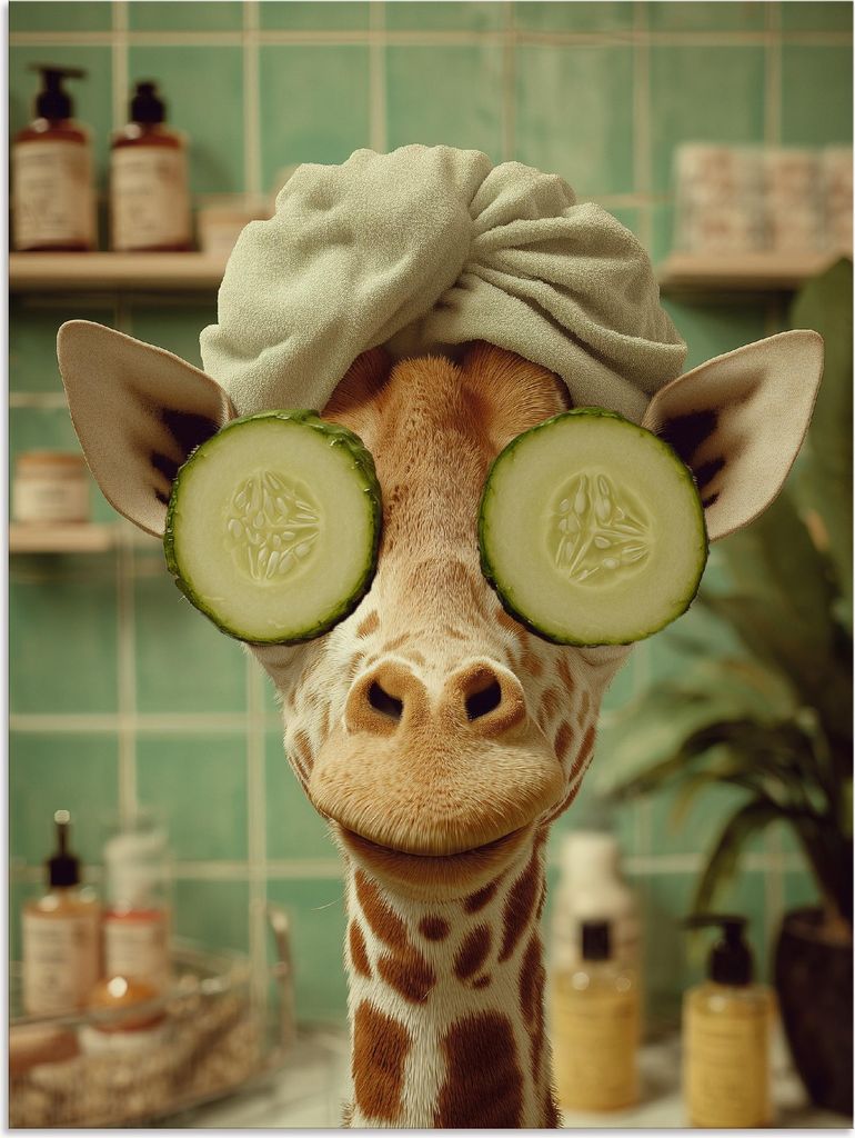 ARTland Wandbild Alu für Innen & Outdoor Giraffe beim Spa Größe: 30x40 cm