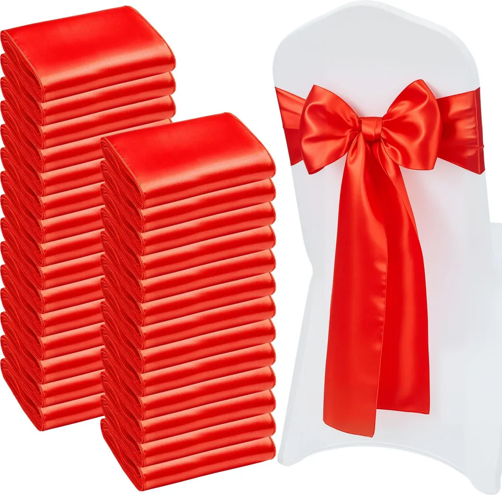 SucceBuy 100 Echarpes de Chaises en Satin Rouge 275x17 cm pour Mariage