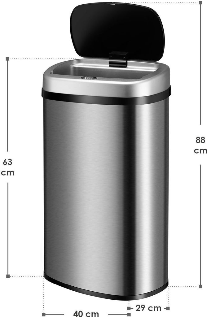Juskys Automatik Mülleimer 60L rechteckig Silber