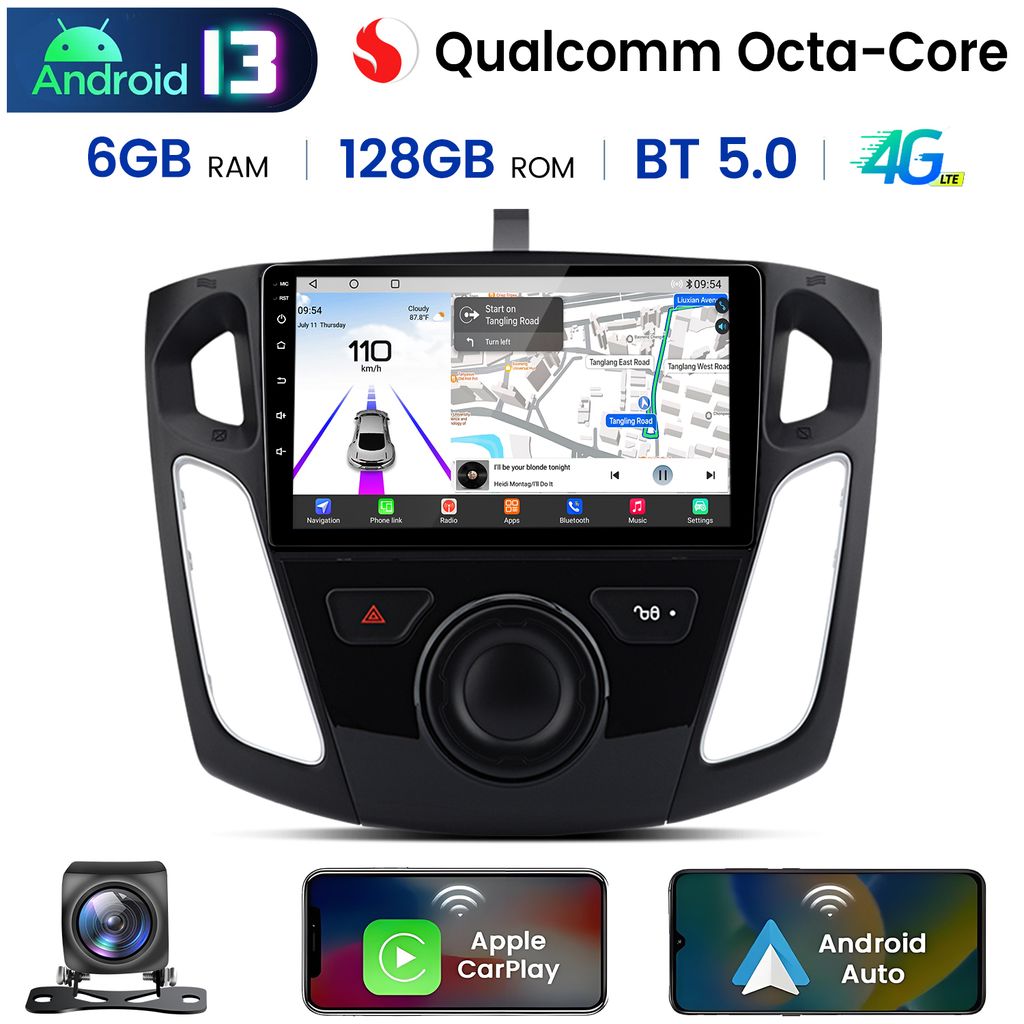 CarPlay Android Auto Autoradio Für Ford Focus MK3 (2011-2019) – Hochleistungs-Octa-Core Prozessor, 6+128GB, GPS, Bluetooth, Touchscreen