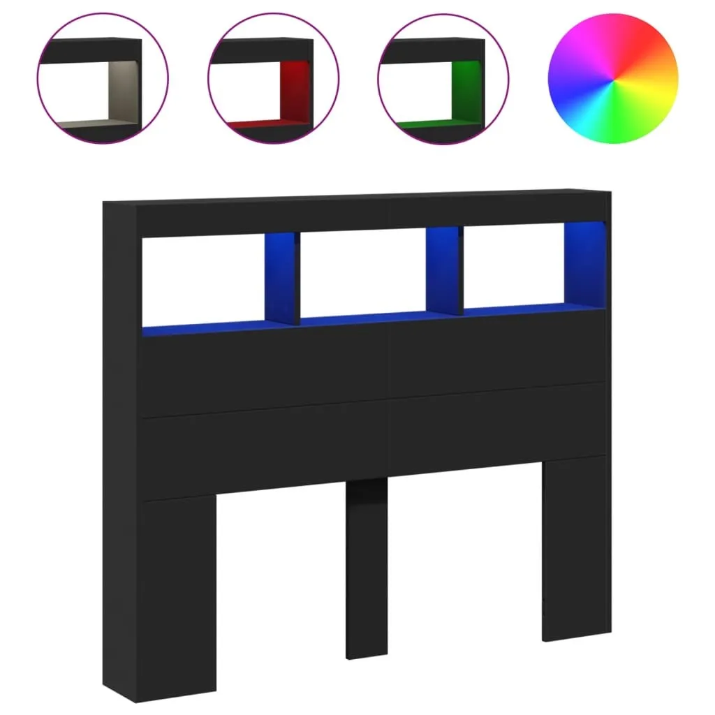 Smart Headboard LED Nera 120cm | Testiera con Ripiani e Luci USB